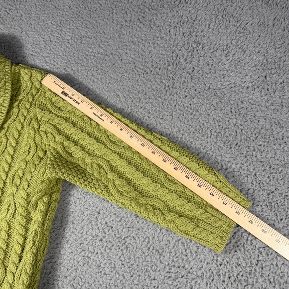 Vintage Aran Crafts Cable Knit Sweater Size Large Green Cardigan Merino Wool - Picture 8 of 8